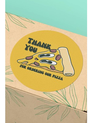 Xox Shops Kuşe Sticker   Kutu Memnuniyet Gıda Etiket Sarı Pizza - 90 Adet - ST2036