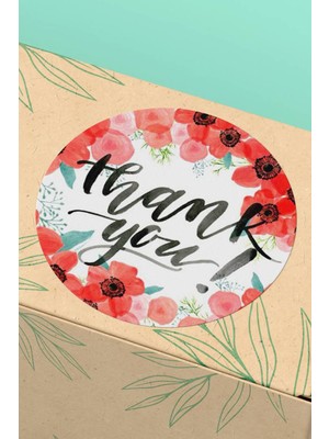 Xox Shops Thank You Sticker   Teşekkürler Etiketi Kırmızı Pembe Çiçek - 90 Adet - ST2049
