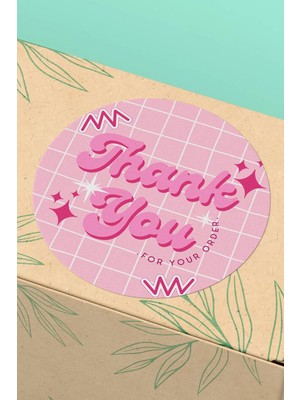 Xox Shops Kuşe Thank You Sticker Teşekkürler   Ürün Etiketi Pembe Kareli - 90 Adet - ST2074