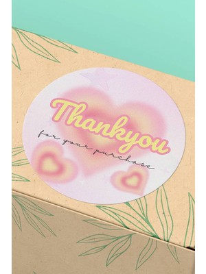 Xox Shops Thank You Sticker   Ürün Teşekkürler Etiketi Pembe Sarı Kalpli - 90 Adet - ST2051