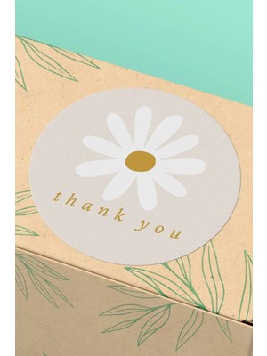 Xox Shops Thank You Sticker Teşekkürler Etiketi Krem Papatya Desenli  Etiket- 90 Adet - ST2107