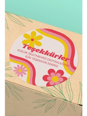 Xox Shops Thank You Sticker Teşekkürler  Etiketi Pembe Çiçekli Türkçe - 90 Adet - ST2076