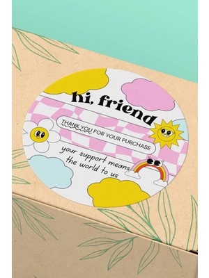 Xox Shops Thank You Sticker Teşekkürler Etiketi Desenli Hi Friend  Etiketi - 90 Adet - ST2078