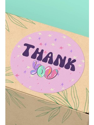 Xox Shops Thank You Sticker Teşekkürler Etiketi Pembe Mor   Etiketi - 90 Adet - ST2115