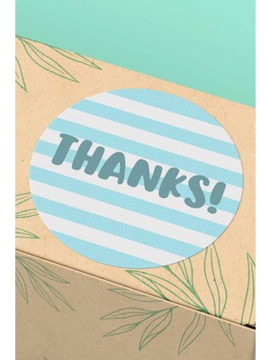 Xox Shops Thank You Sticker Teşekkürler Etiketi Mavi Çizgili   Etiket - 90 Adet - ST2130
