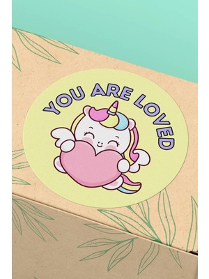 Xox Shops Thank You Sticker Teşekkürler Etiketi Sarı Kalpli Unicorn  Etiketi - 90 Adet - ST2215