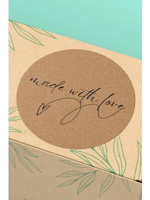 Xox Shops Thank You Sticker Teşekkürler Etiketi Kraft Görünümlü Made With Love - 90 Adet - ST2278