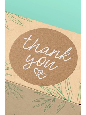 Xox Shops Thank You Sticker Kraft Görünümlü Beyaz Yazılı   Etiketi - 90 Adet - ST2338
