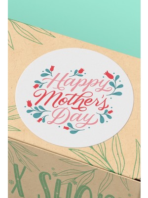 Xox Shops Happy Mothers Day Yazılı Çiçekli Anneler Günü Hediye Sticker  Etiketi - 90 Adet - ST2378