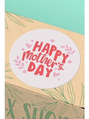 Xox Shops Happy Mothers Day Yazılı Pembe Anneler Günü Sticker  Etiketi - 90 Adet - ST2379