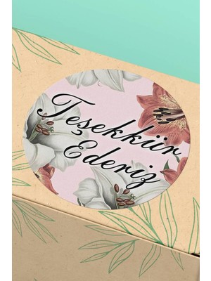 Xox Shops Teşekkür Ederiz Yazılı Çiçekli    Etiketi - 90 Adet - ST2359