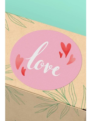 Xox Shops Kuşe Thank You Sticker Teşekkürler  Ürün Etiketi Pembe Kalpli Love - 90 Adet - ST2090