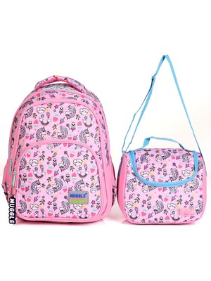 Muggle MU-003 Unicorn Pembe Okul Sırt Çantası 2'li Set Unisex Cinsiyet Renk: Pembe