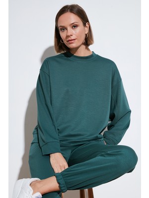 Lela Streş Bisiklet Yaka Oversize Fit Oysho Kumaş Sweat Kadın Sweat 5865879