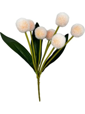 Nettenevime Yapay Çiçek Şampanya Rengi Pompon Çiçeği Dekoratif Yapay Çiçek 7 Toplu 30x20cm