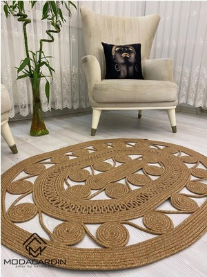 BDZ Deri Jüt Hasır Görünümlü Desenli Modern El Örgüsü Oval Halı Kilim