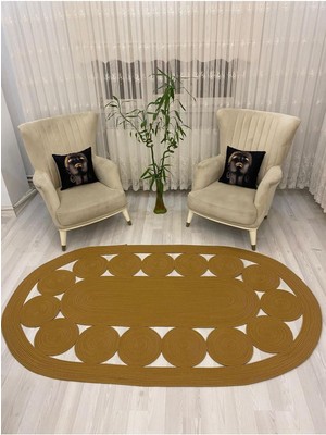 BDZ Deri Jüt Hasır Görünümlü Desenli Modern El Örgüsü Oval Halı Kilim