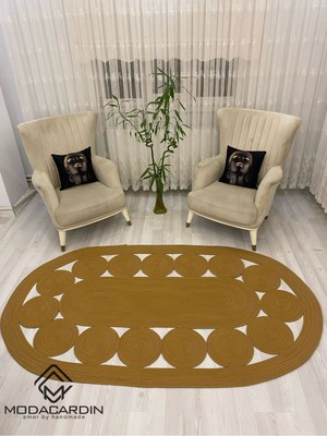 BDZ Deri Jüt Hasır Görünümlü Desenli Modern El Örgüsü Oval Halı Kilim