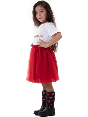 Saltare Kız Çocuk Kırmızı Etek Kırmızı Saten Taç 23 Nisan 29 Ekim Parti Gösteri Eteği Red Tutu Skirt