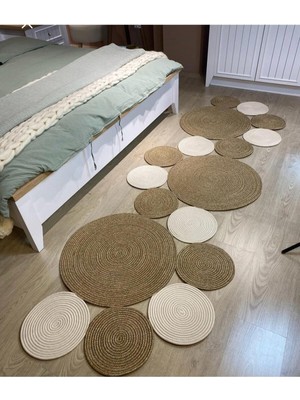 BDZ Deri Jüt Hasır Görünümlü Desenli Modern El Örgüsü Sarmal Halı Kilim