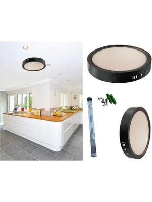 İnoled 24W Yuvarlak Sıva Üstü LED Panel 6500K Siyah Kasa