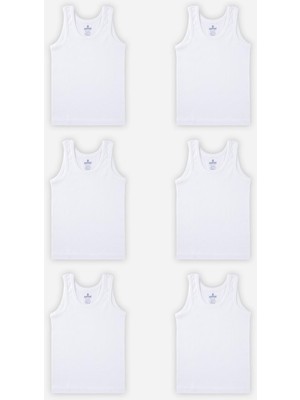 Baykar Erkek Çocuk Oval Yaka Organik Pamuklu Atlet 6'lı Paket Beyaz