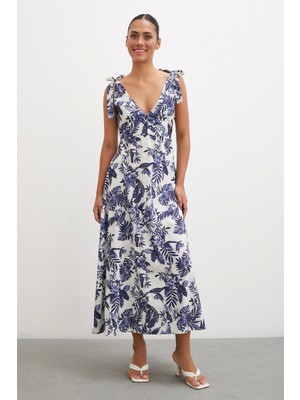 Never More  Omuz Askılı V Yaka Elbise Lacivert