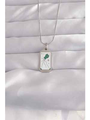 Cotton Soft 316L Çelik Gümüş Renk Beyaz Mineli Tarot Kolye
