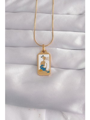 Dorasan 316L Çelik Gold Renk Beyaz Mineli Kız Figür Tarot Kolye