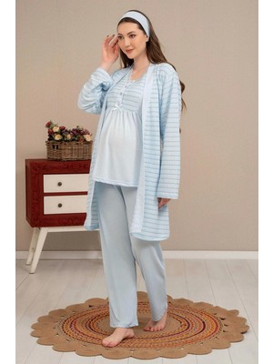 Güya Tekstil Ba-Ha 4503 Jakar Sabahlıklı Dantelli Detaylı Lohusa Pijama Takımı