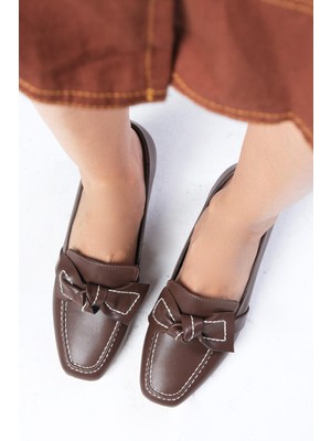 Mio Gusto Viola Kahverengi Küt Burunlu Kadın Kısa Topuklu Ayakkabı