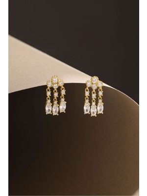 Nereze 925 Ayar Gümüş Gold Kaplama Yağmur Bulutu Model Sallantılı Küpe