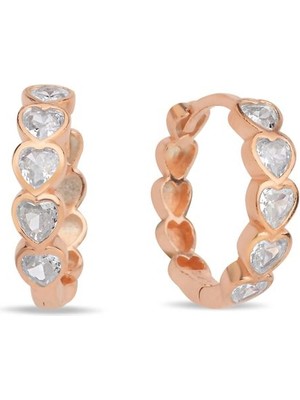 Nereze 925 Ayar Gümüş Rose Kaplama 15 mm Tamtur Kalp Model Küpe