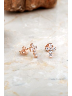 Sümer Telkari Haç Mini Rose Gümüş Küpe 6937