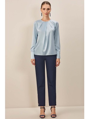 Guitar Uzun Kollu Mavi Saten Bluz