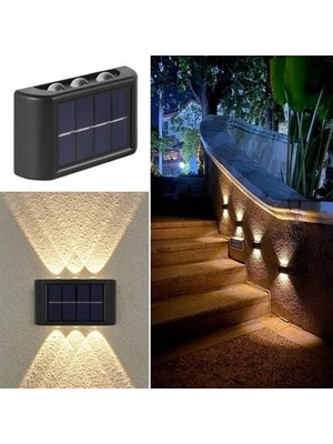 6 Ledli Solar Güneş Enerjili Aplik Led, Dekoratif Duvar Monteli Gün Işığı LED