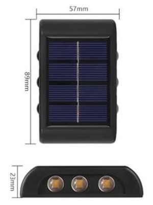 6 Ledli Solar Güneş Enerjili Aplik Led, Dekoratif Duvar Monteli Gün Işığı LED