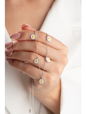 Silvano Jewelry 925 Ayar Gümüş 5'li Papatya Kolye