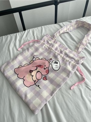 Planet Butik Çok Renkli Kawaii Pink Dino Büzgülü Bez Çanta Casual/günlük Tüm Yaş Grupları Mix Hayır