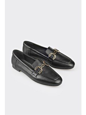 Elle Shoes Siyah Deri Kadın Loafer