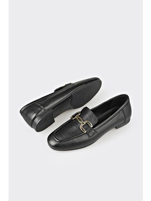 Elle Shoes Siyah Deri Kadın Loafer