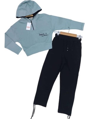 Çikoby Kız Çocuk Pamuklu Ince Fermuar Detaylı Kapüşonlu Üst Büzgülü Alt Eşofman Tk.