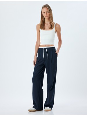 Koton Crop Fitilli Atlet Slim Fit Kare Yaka Pamuklu