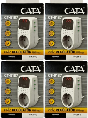 Cata CT-9187 4000W Akım Korumalı LED Göstergeli Priz 4 Adet Kompakt Tasarım ile Güvenli Kullanım