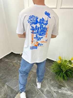 Nomarc Arka Çiçek Desenli Beyaz Tshirt