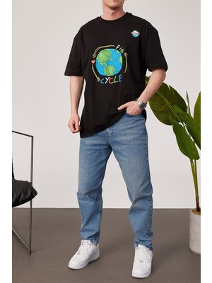 Nomarc Dünya Baskılı Siyah Tshirt