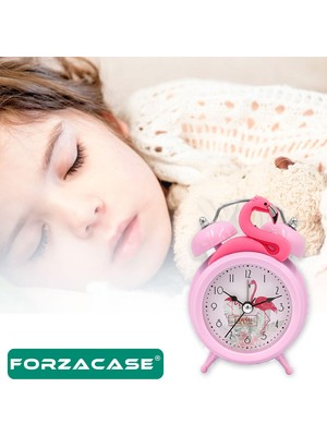 Forzacase Pembe Flamingo Tasarım Orta Boy Işıklı ve Alarmlı Çalar Saat - FC729