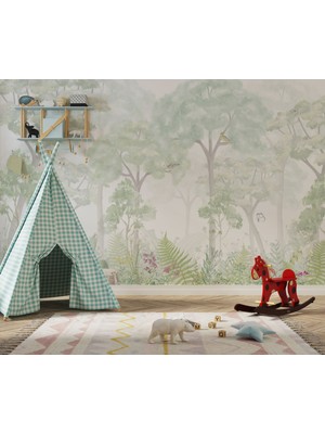 Lotus Aura Sisli Orman Duvar Kağıdı Suluboya Görünümünde Duvar Resmi Çocuk Odası Duvar Posteri