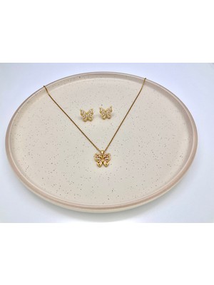 Ata Bijuteri Kelebek Taşlı Set Gold Design