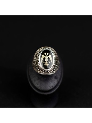 GIBYJEWEL Çift Başlı Kartal Selçuklu 925 Ayar Gümüş Erkek Yüzük